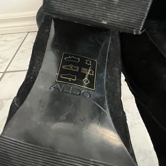 Aldo black genuine suede over knee boots block heel - Picture 5 of 6